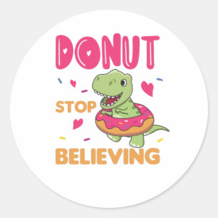 Niedliche Dino T-Rex lustige Tiere in Donut Pun Runder Aufkleber