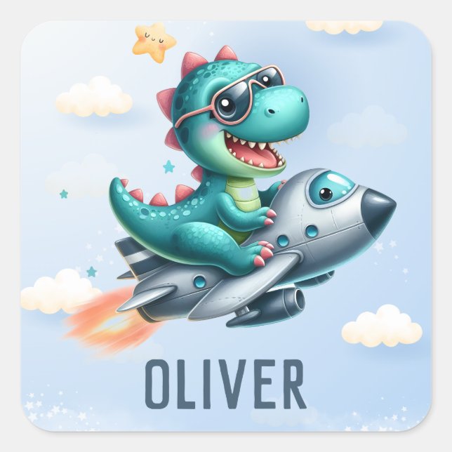 Niedliche Dino Trex Pilot Quadratischer Aufkleber (Vorderseite)