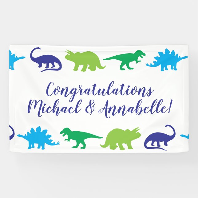 Niedliche Dinosaur Baby Dusche Dino Blue und Green Banner (Horizontal)