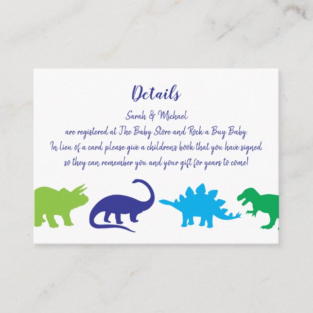 Niedliche Dinosaur Baby Dusche Dino Blue und Green Begleitkarte (Vorderseite)