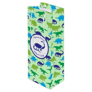 Niedliche Dinosaur Baby Dusche Dino Blue und Green Geschenktüte Für Weinflaschen