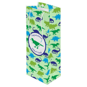 Niedliche Dinosaur Baby Dusche Dino Blue und Green Geschenktüte Für Weinflaschen
