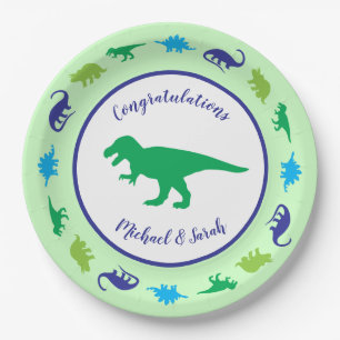 Niedliche Dinosaur Baby Dusche Dino Blue und Green Pappteller