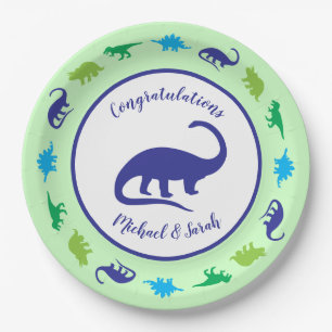 Niedliche Dinosaur Baby Dusche Dino Blue und Green Pappteller