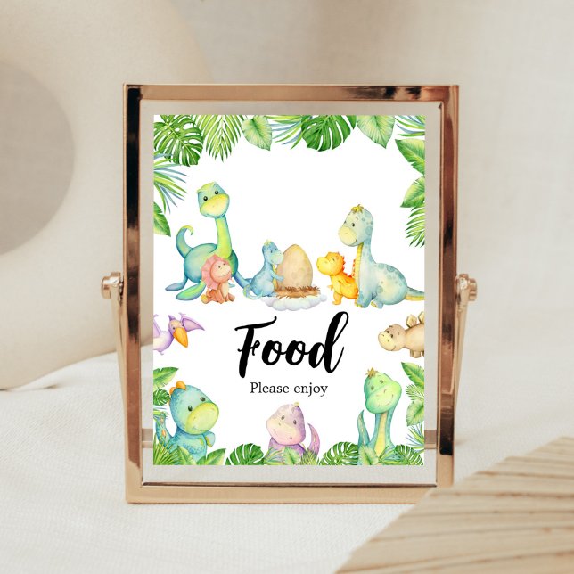 Niedliche Dinosaur Babydusche Poster (Greenery Dinosaur Baby Shower Food Sign)