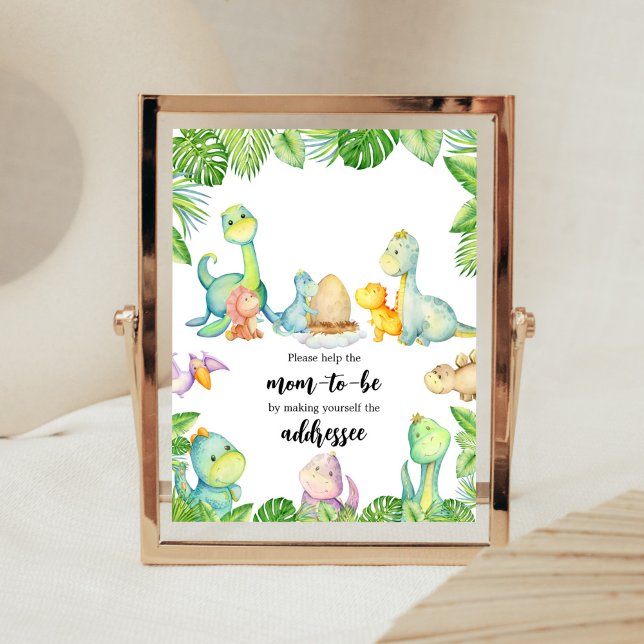Niedliche Dinosaur Babydusche Poster (Greenery Dinosaur Baby Shower Envelope Station Sign)