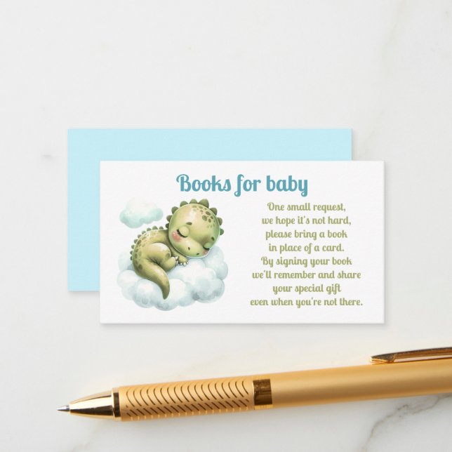 Niedliche Dinosaur Babyduschenbücher für Kinder Begleitkarte (Vorderseite/Rückseite Beispiel)