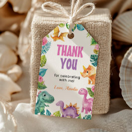 Niedliche Dinosaur Girl Geburtstagsparty Danke Tag Geschenkanhänger
