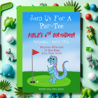 Niedliche Dinosaur Golf Thema 6. Geburtstag Einladung