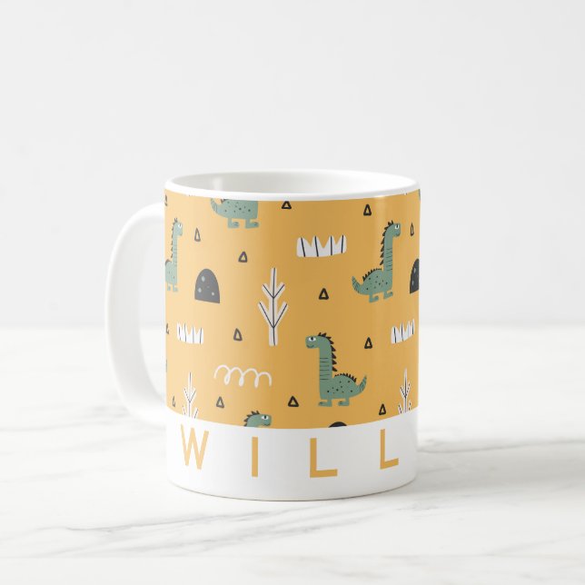 Niedliche Dinosaur-Muster-Tasse | Personalisiertes Kaffeetasse (Vorderseite Links)