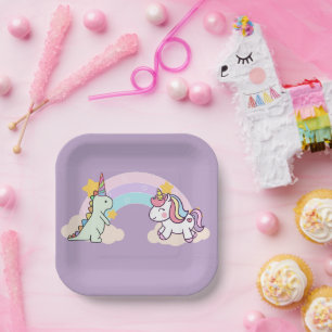 Niedliche Dinosaur Unicorn-Geburtstagsparty Pappteller