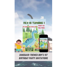 Niedliche Dinosaurier 1. Geburtstagsparty Einladung