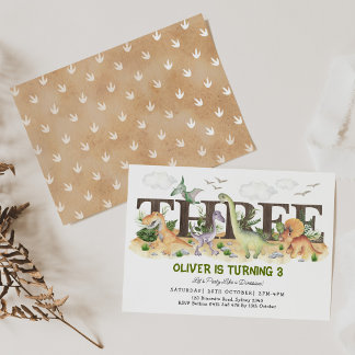 Niedliche Dinosaurier 3. Geburtstag Junge Wild und Einladung