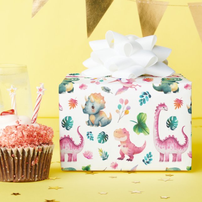 Niedliche Dinosaurier-Aquarellfarben Prähistorisch Geschenkpapier (Geburtstagsparty)
