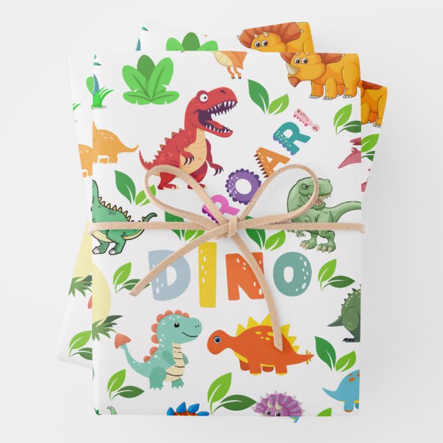 Niedliche Dinosaurier-Arten nahtlos Geschenkpapier Set (Beispiel)