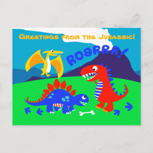 Niedliche Dinosaurier auf einem Hügel stehend Postkarte