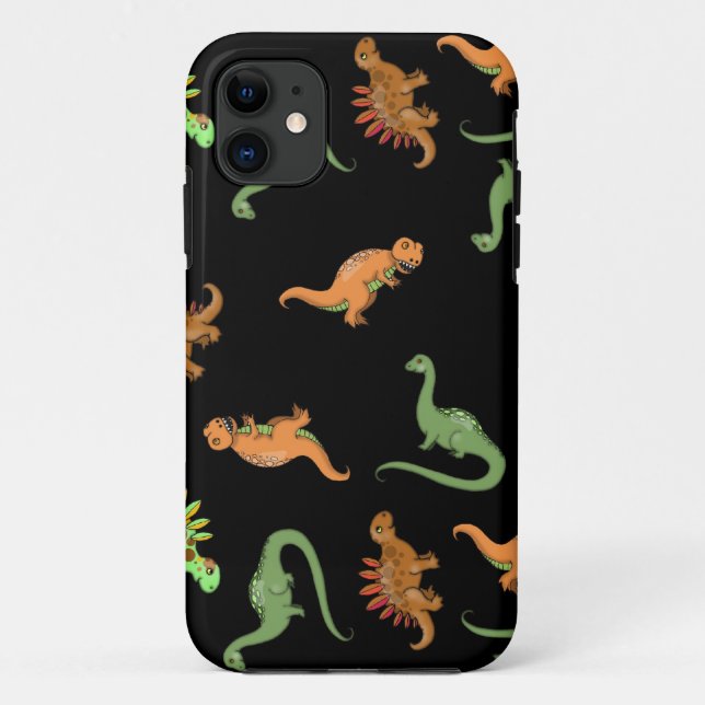 Niedliche Dinosaurier auf schwarzem Hintergrund Case-Mate iPhone Hülle (Rückseite)