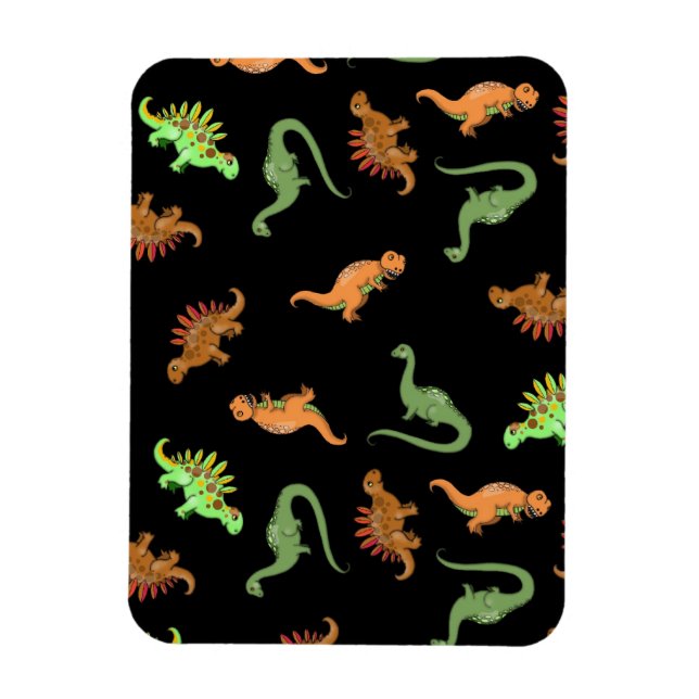 Niedliche Dinosaurier auf schwarzem Hintergrund Magnet (Vertikal)