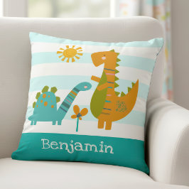 Niedliche Dinosaurier Baby Boy Turquoise Stripes K Kissen