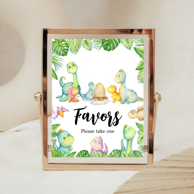Niedliche Dinosaurier Baby Duschfavoriten Poster (Greenery Dinosaur Baby Shower Favors Sign)