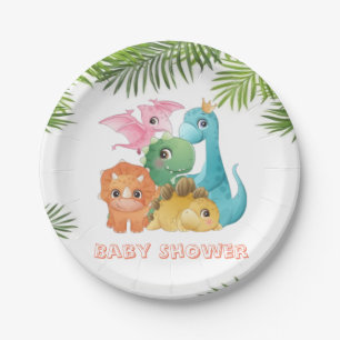 Niedliche Dinosaurier Babydusche Pappteller