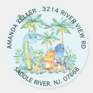 Niedliche Dinosaurier Babydusche Rücksendeadresse Runder Aufkleber