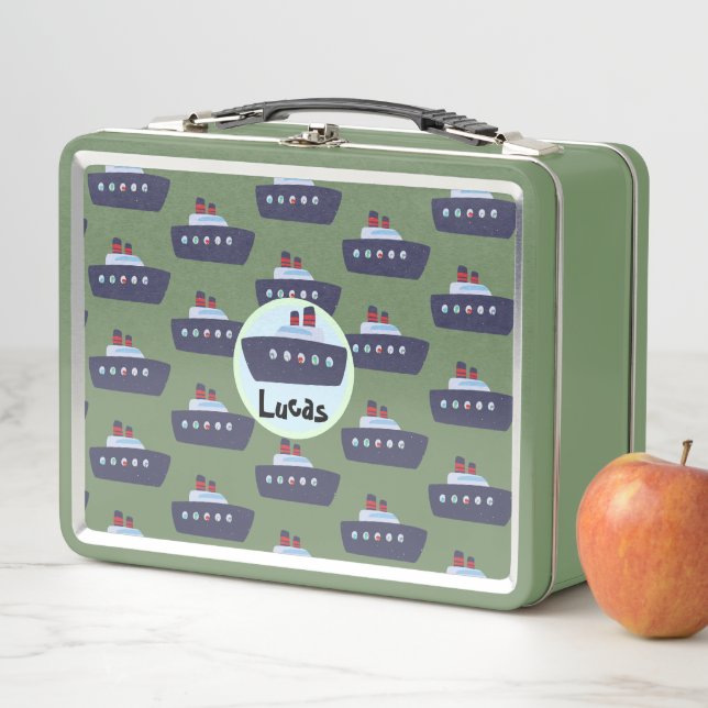 Niedliche Dinosaurier-Bootsfahrt Zurück zur Schule Metall Brotdose (Beispiel)