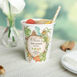 Niedliche Dinosaurier Boy Baby Dusche Grüne Leafy Pappbecher