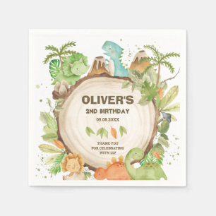 Niedliche Dinosaurier Boy Birthday Greenery Leaf T Serviette