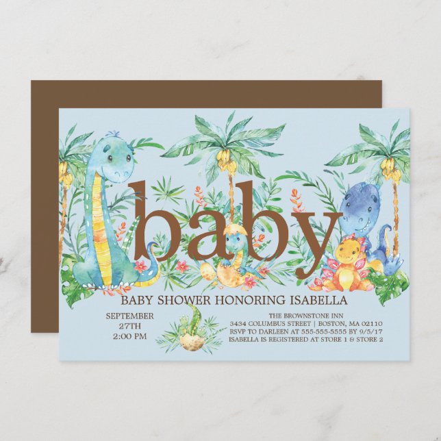 Niedliche Dinosaurier Boys Kinderdusche Einladung (Vorne/Hinten)