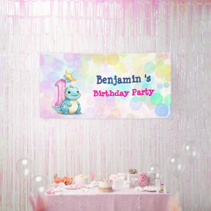 Niedliche Dinosaurier Brüderjunge erste Geburtstag Banner