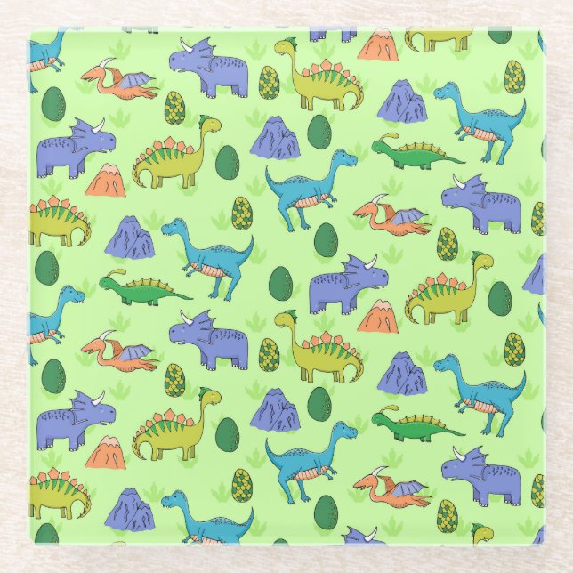 Niedliche Dinosaurier, Cartoon Style. Glasuntersetzer (Vorderseite)