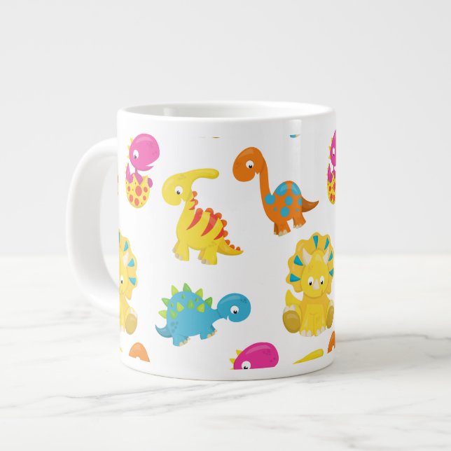 Niedliche Dinosaurier, Dinosaurier-Muster, Baby-Di Jumbo-Tasse (Vorderseite Links)