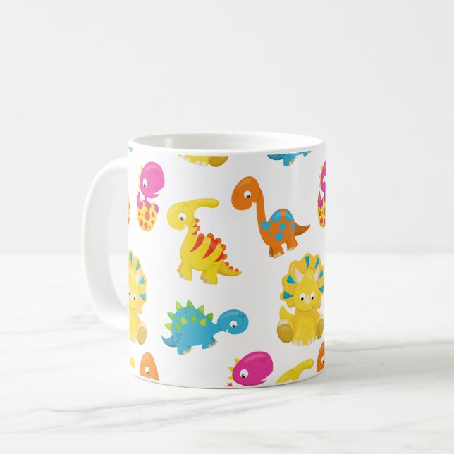 Niedliche Dinosaurier, Dinosaurier-Muster, Baby-Di Kaffeetasse (Vorderseite Links)