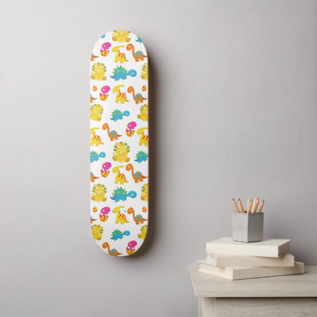 Niedliche Dinosaurier, Dinosaurier-Muster, Baby-Di Skateboard (Wandkunst)