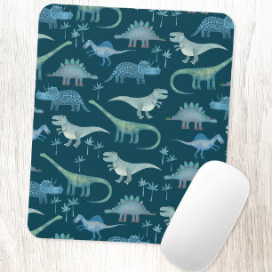 Niedliche Dinosaurier Dunkelgrünes Muster Mousepad