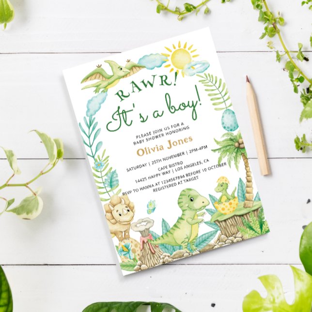 Niedliche Dinosaurier Ei Aquarell Kinderdusche Einladung (Von Creator hochgeladen)