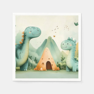 Niedliche Dinosaurier-Freunde in einem prähistoris Serviette