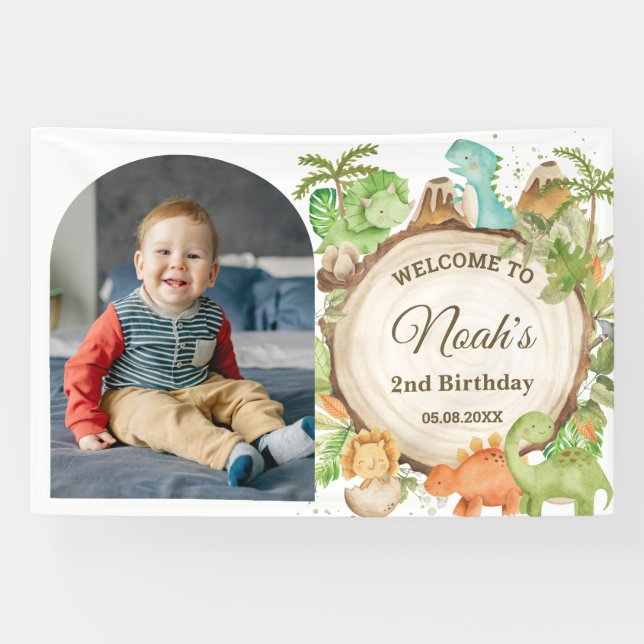 Niedliche Dinosaurier Geburtstag Begrüßung Foto Hi Banner (Horizontal)