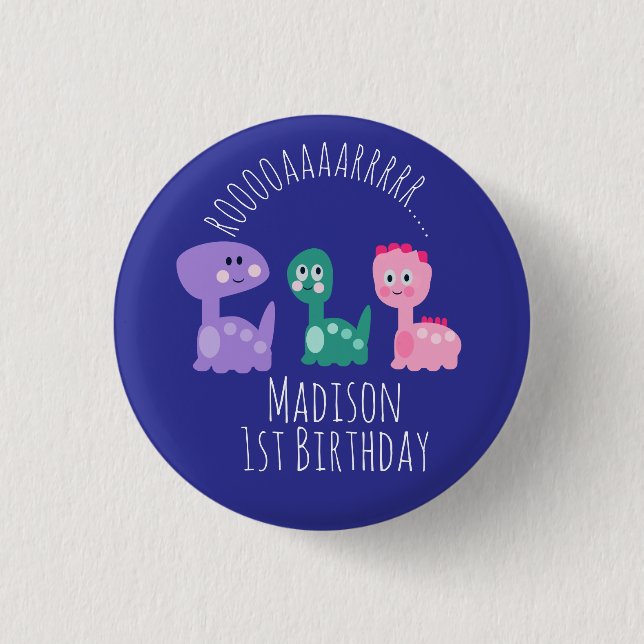 Niedliche Dinosaurier Geburtstagsparty Bunte Button (Vorderseite)