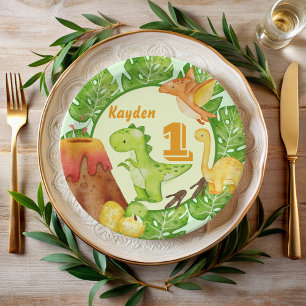 Niedliche Dinosaurier Geburtstagsparty personalisi Pappteller