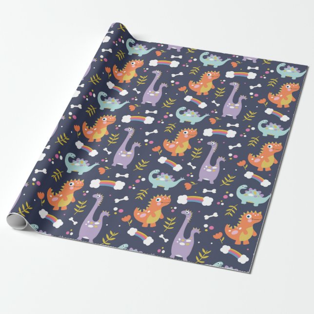 Niedliche Dinosaurier Geschenkpapier (Ungerollt)