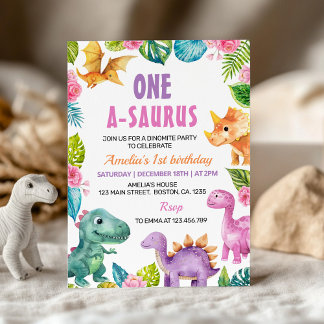 Niedliche Dinosaurier Girl 1. Geburtstag Einladung