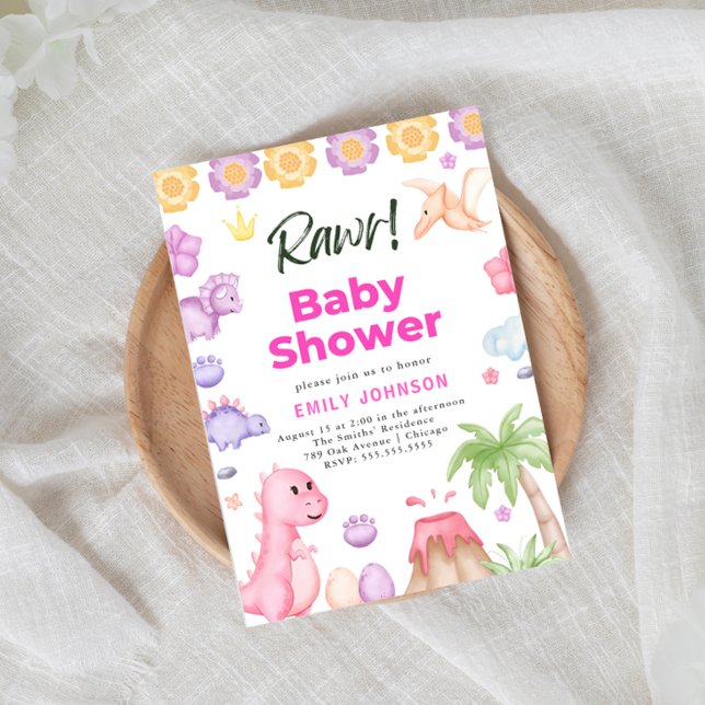 Niedliche Dinosaurier Girl Baby Dusche Einladung (Von Creator hochgeladen)