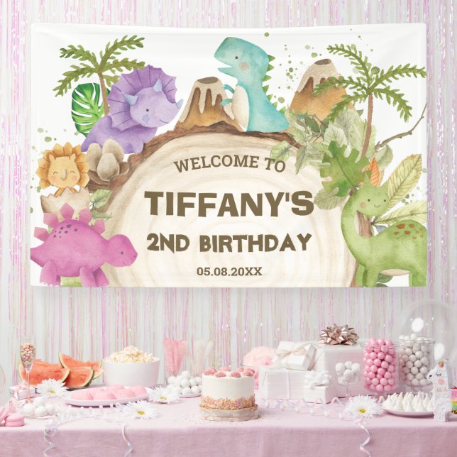 Niedliche Dinosaurier Girl Birthday Baby Dusche Hi Banner (Party)