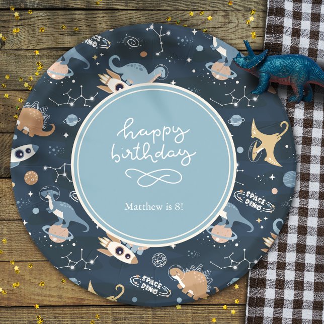 Niedliche Dinosaurier im Space Pattern Kindergebur Pappteller (Von Creator hochgeladen)