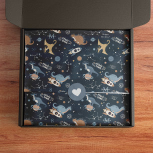 Niedliche Dinosaurier im Space Pattern Kindergebur Seidenpapier