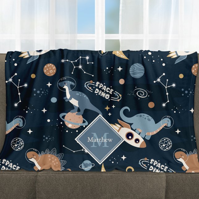Niedliche Dinosaurier in Space Pattern Kids Fleecedecke (Von Creator hochgeladen)
