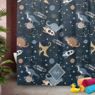 Niedliche Dinosaurier in Space Pattern Kinder Bade Duschvorhang