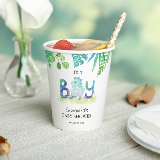 Niedliche Dinosaurier "It's a Boy" Kinderdusche Pappbecher (In Situ)